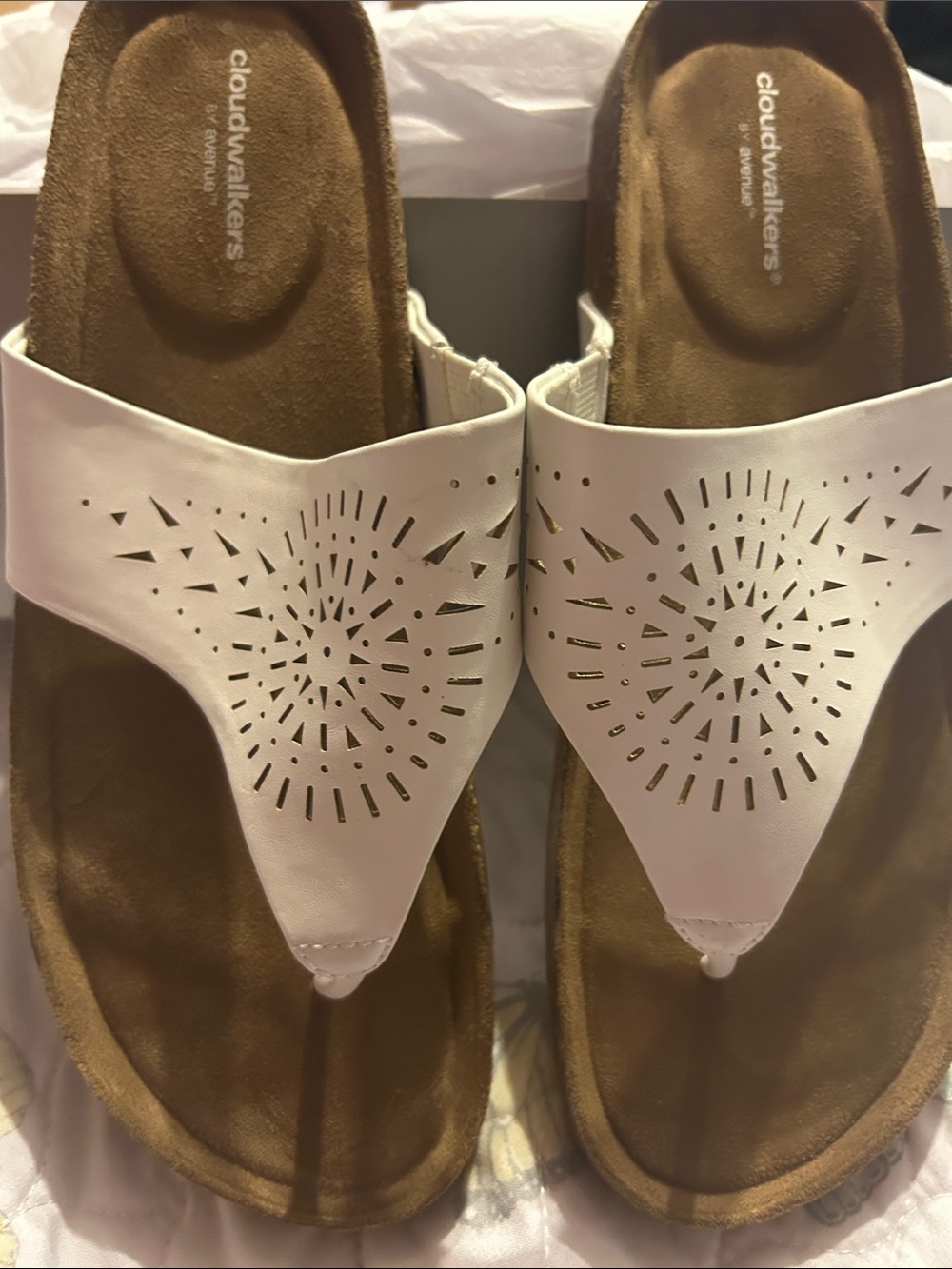 cloudwalkers White Laser-Cut Thong Flats